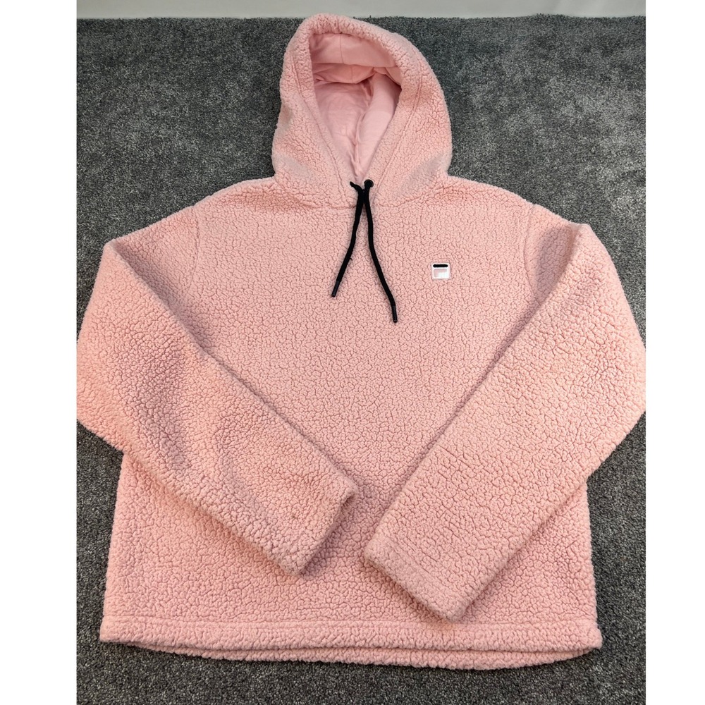 Fila Josephine Sherpa Crop Fleece Hoodie Women's Size Medium Blush‎
